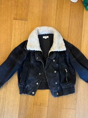 Topshop Black Jacket with Cream Sherpa Collar
